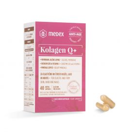 medex kolagen Q+ z membrano jajčne lupine, koencinom Q10 in vitaminom C deluje za elastično in čvrsto kožo, lase in nohte