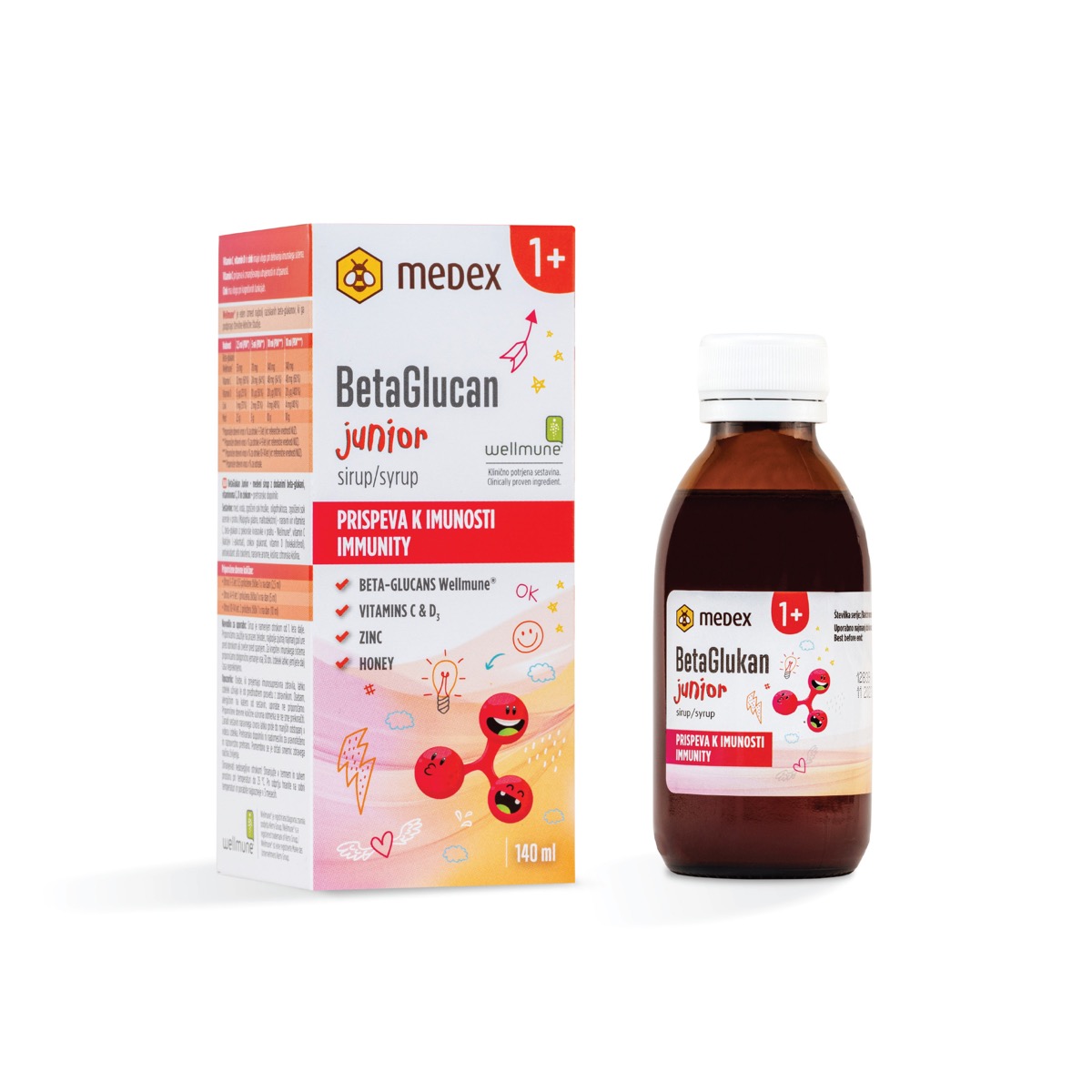 medexov sirup betaglukan junior z dodanimi vitamini C in D, cinkom in medom